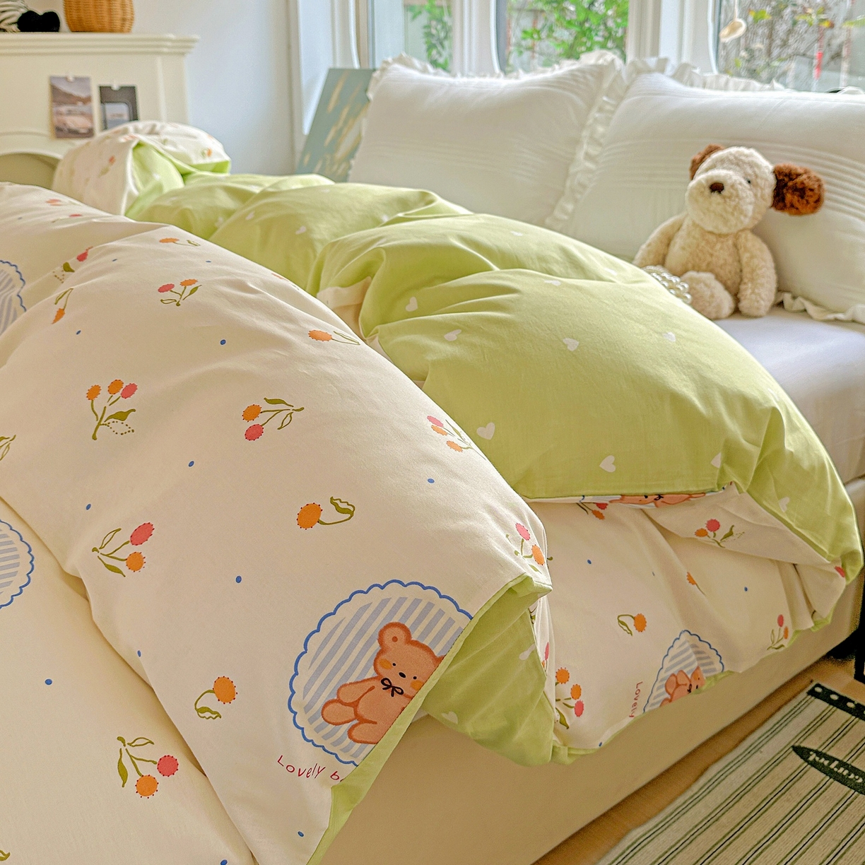 91家纺网 家纺一手货源 找家纺 恩泽家纺 2026春夏新款全棉12868印花四件套单品系列-单被套-提供买家秀，预留缩水率 樱桃小熊