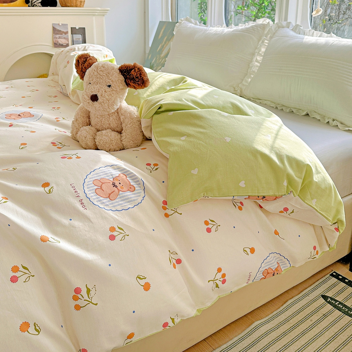 91家纺网 家纺一手货源 找家纺 恩泽家纺 2026春夏新款全棉12868印花四件套单品系列-单被套-提供买家秀，预留缩水率 樱桃小熊