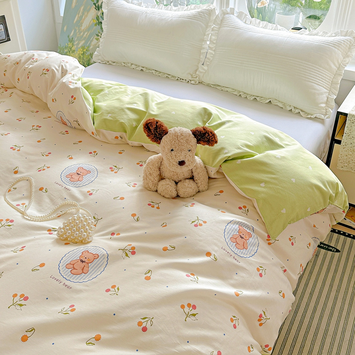 91家纺网 家纺一手货源 找家纺 恩泽家纺 2026春夏新款全棉12868印花四件套单品系列-单被套-提供买家秀，预留缩水率 樱桃小熊