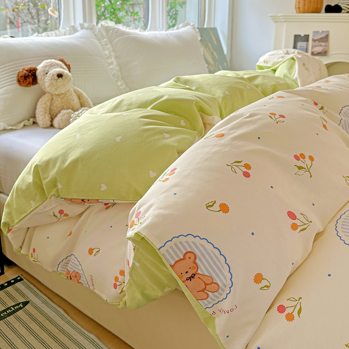 91家纺网 家纺一手货源 找家纺 恩泽家纺 2026春夏新款全棉12868印花四件套单品系列-单被套-提供买家秀，预留缩水率 樱桃小熊