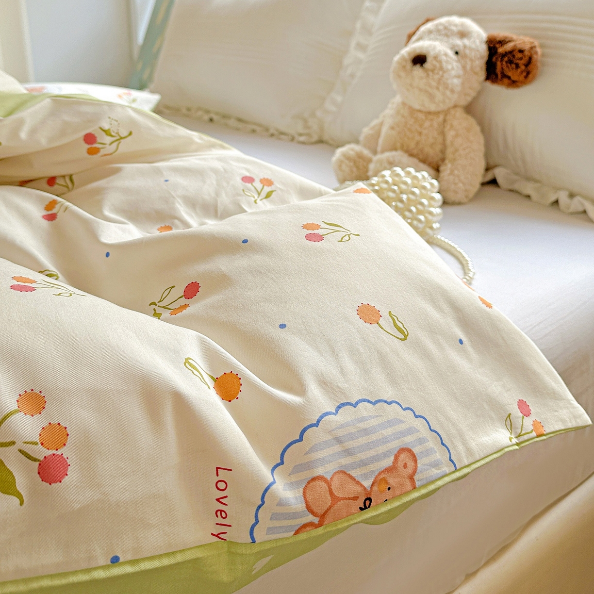 91家纺网 家纺一手货源 找家纺 恩泽家纺 2026春夏新款全棉12868印花四件套单品系列-单被套-提供买家秀，预留缩水率 樱桃小熊