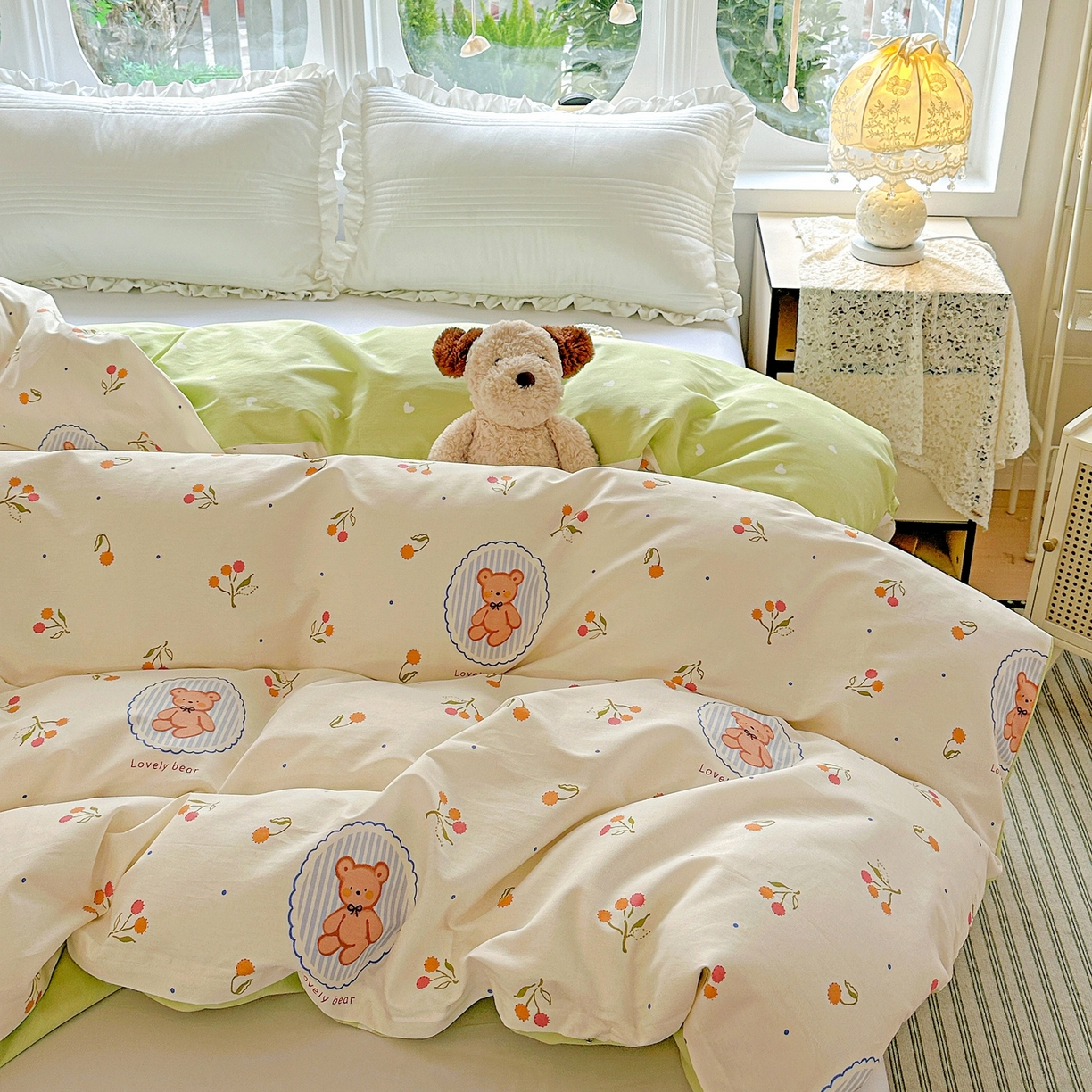 91家纺网 家纺一手货源 找家纺 恩泽家纺 2026春夏新款全棉12868印花四件套单品系列-单被套-提供买家秀，预留缩水率 樱桃小熊