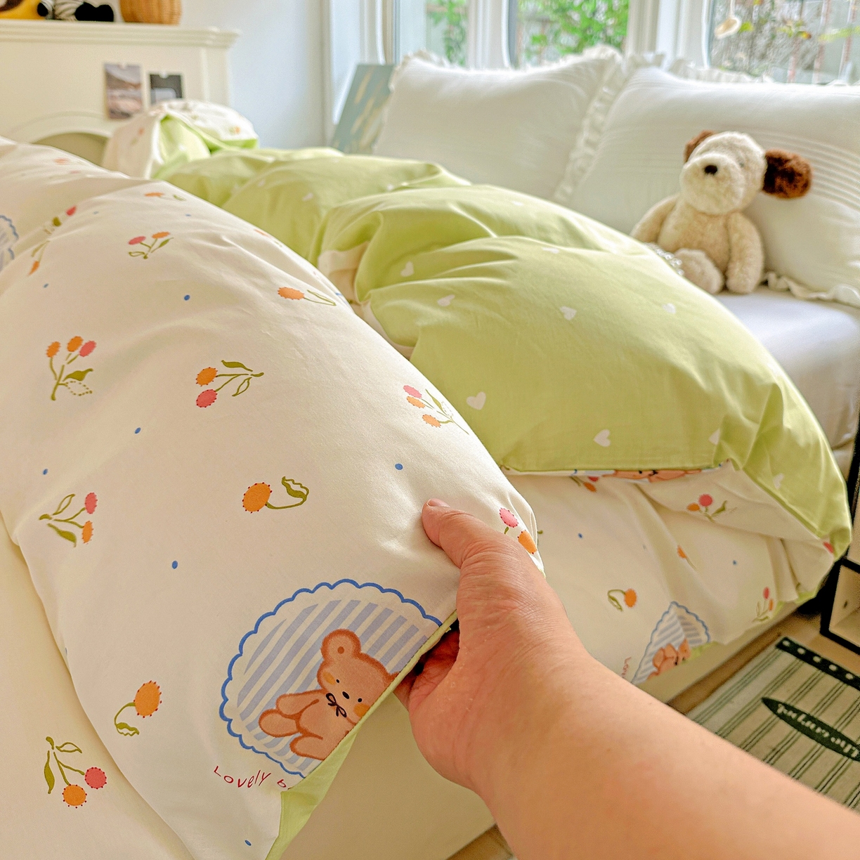 91家纺网 家纺一手货源 找家纺 恩泽家纺 2026春夏新款全棉12868印花四件套单品系列-单被套-提供买家秀，预留缩水率 樱桃小熊