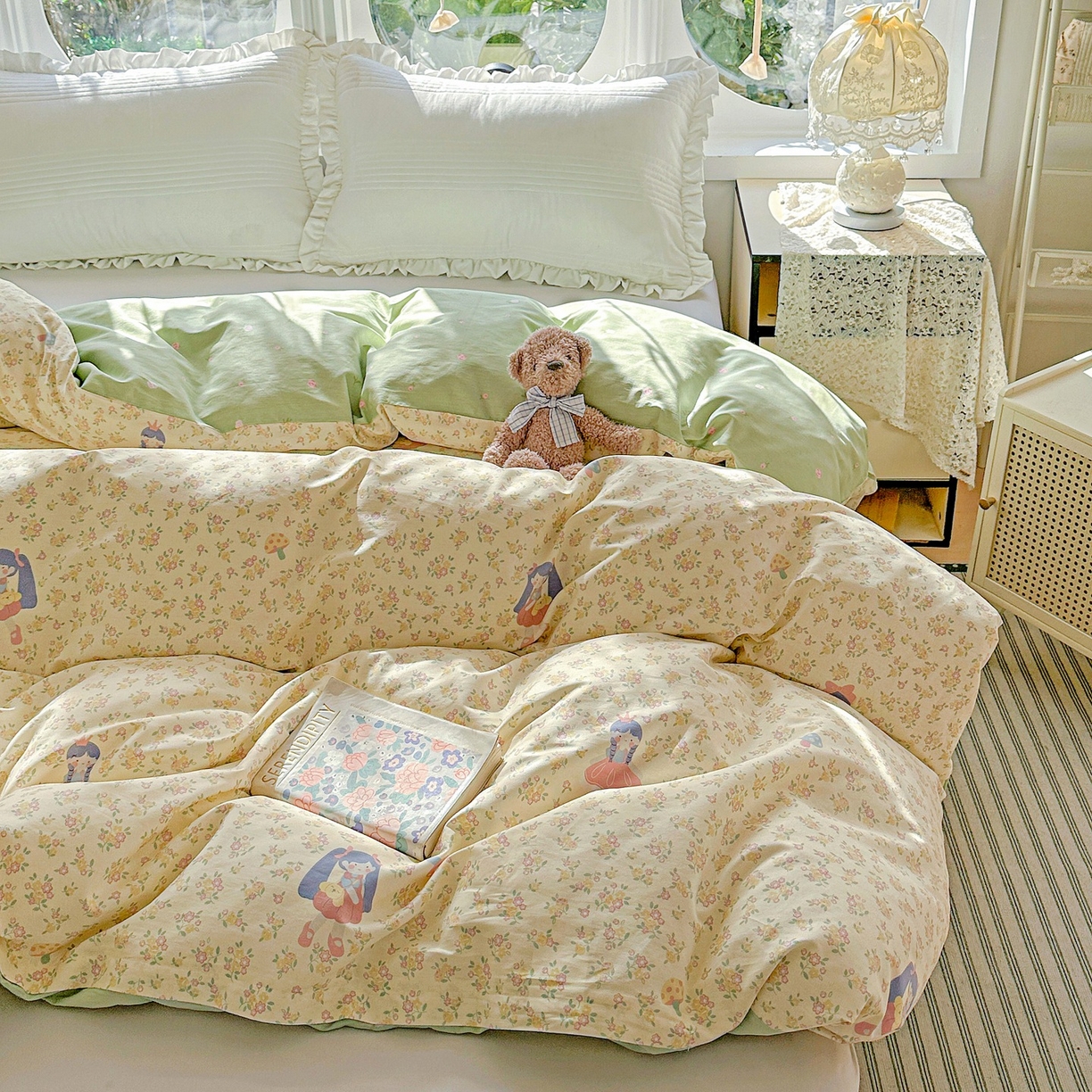 91家纺网 家纺一手货源 找家纺 恩泽家纺 2026春夏新款全棉12868印花四件套单品系列-单被套-提供买家秀，预留缩水率 宅宅女孩