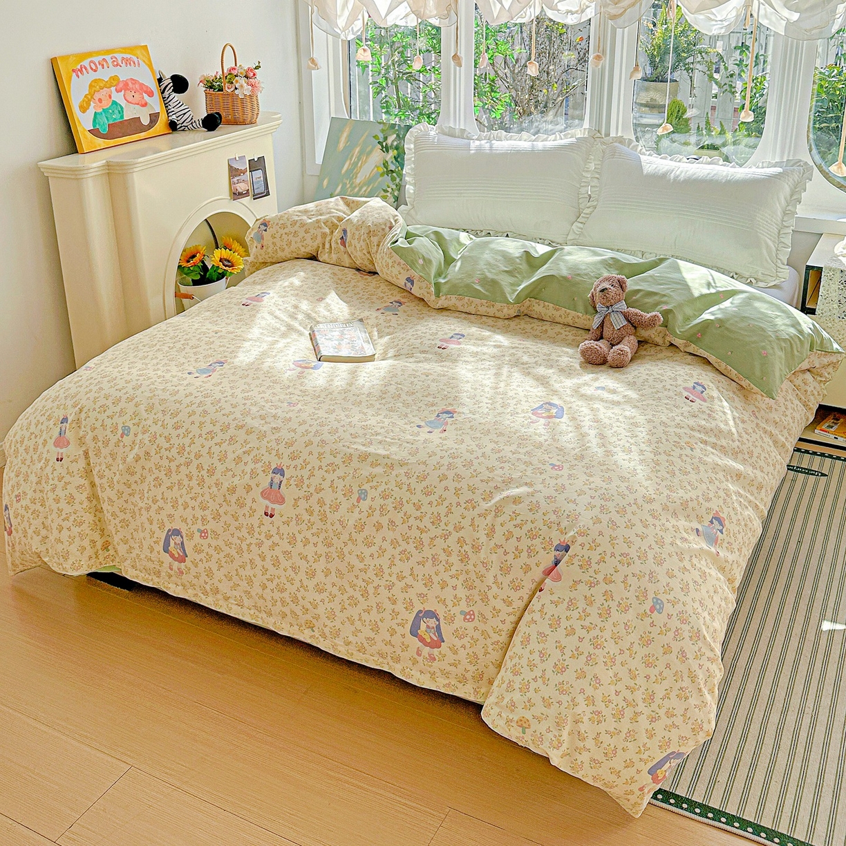 91家纺网 家纺一手货源 找家纺 恩泽家纺 2026春夏新款全棉12868印花四件套单品系列-单被套-提供买家秀，预留缩水率 宅宅女孩