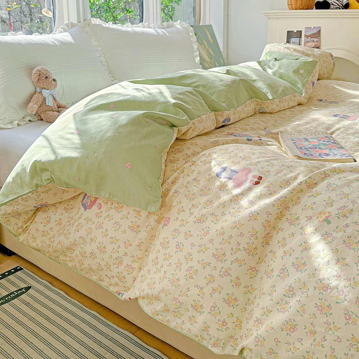 91家纺网 家纺一手货源 找家纺 恩泽家纺 2026春夏新款全棉12868印花四件套单品系列-单被套-提供买家秀，预留缩水率 宅宅女孩