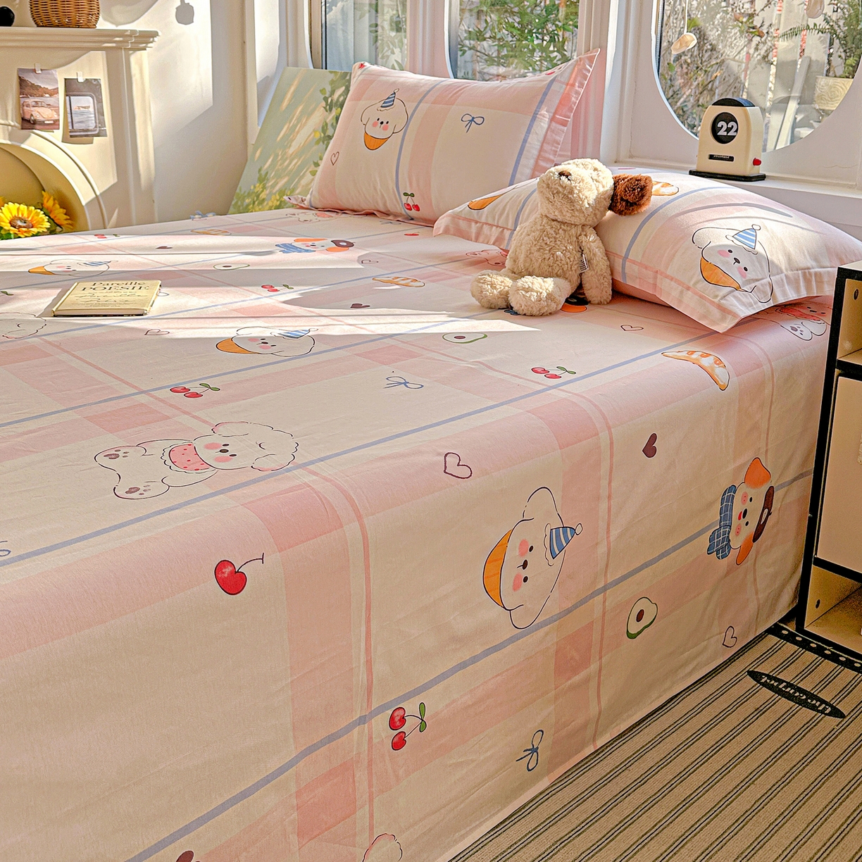 91家纺网 家纺一手货源 找家纺 恩泽家纺 2026春夏新款全棉纯棉12868印花四件套及单品系列-单床单床单单件 帽子小狗