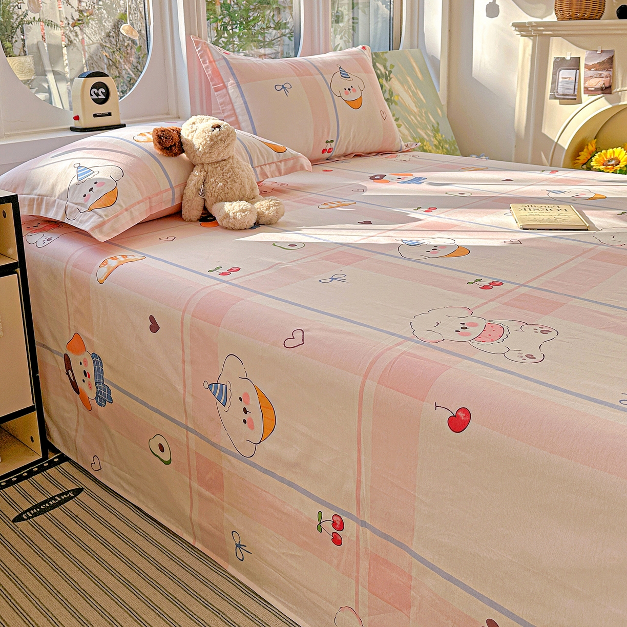 91家纺网 家纺一手货源 找家纺 恩泽家纺 2026春夏新款全棉纯棉12868印花四件套及单品系列-单床单床单单件 帽子小狗