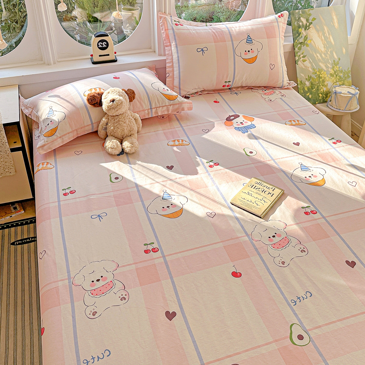 91家纺网 家纺一手货源 找家纺 恩泽家纺 2026春夏新款全棉纯棉12868印花四件套及单品系列-单床单床单单件 帽子小狗