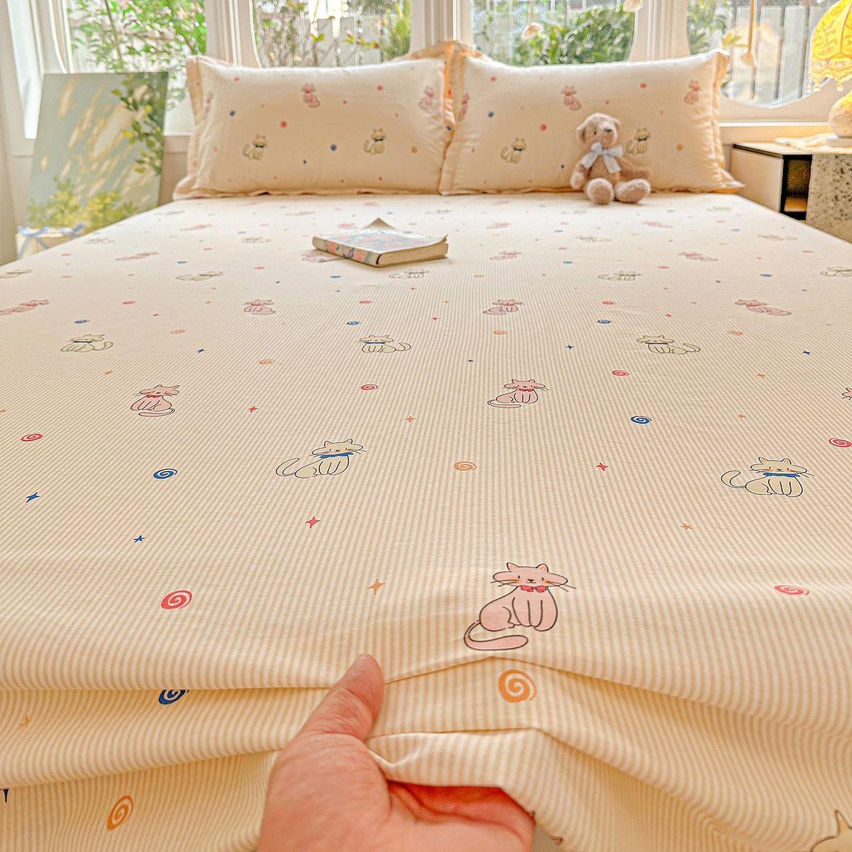 91家纺网 家纺一手货源 找家纺 恩泽家纺 2026春夏新款全棉纯棉12868印花四件套及单品系列-单床单床单单件 喵喵