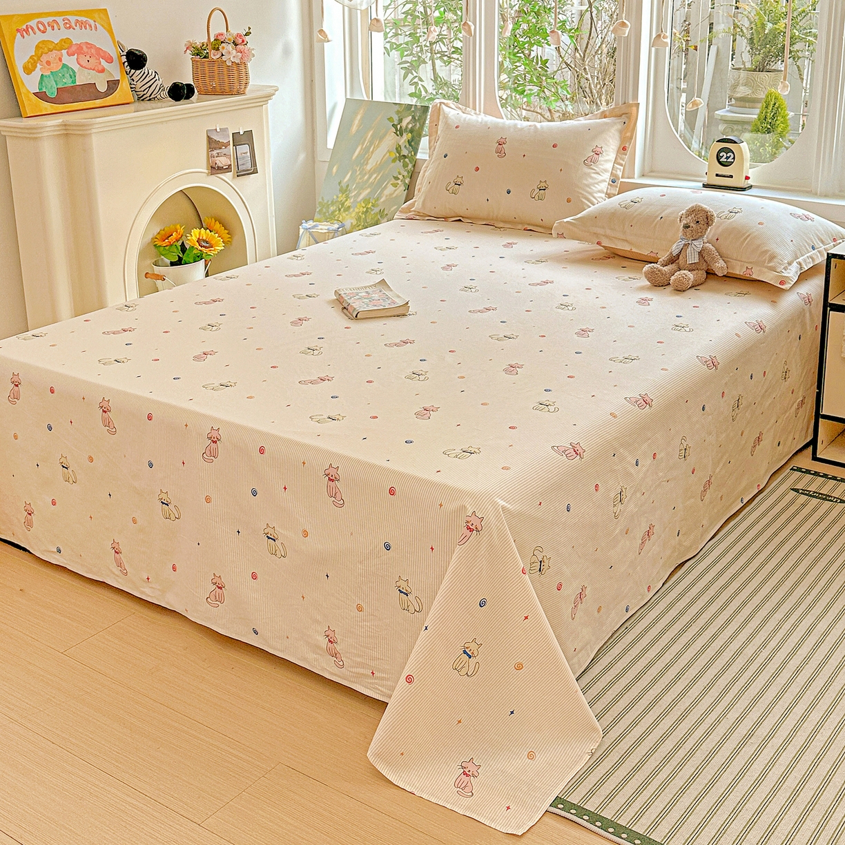 91家纺网 家纺一手货源 找家纺 恩泽家纺 2026春夏新款全棉纯棉12868印花四件套及单品系列-单床单床单单件 喵喵