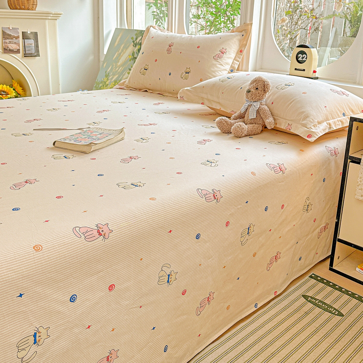 91家纺网 家纺一手货源 找家纺 恩泽家纺 2026春夏新款全棉纯棉12868印花四件套及单品系列-单床单床单单件 喵喵