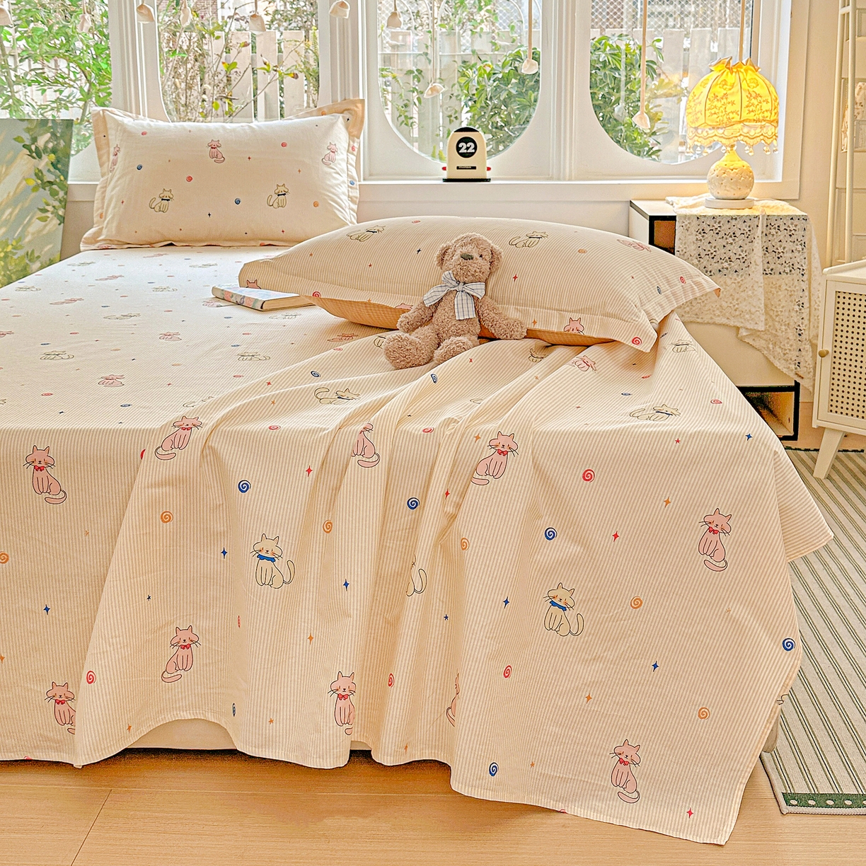 91家纺网 家纺一手货源 找家纺 恩泽家纺 2026春夏新款全棉纯棉12868印花四件套及单品系列-单床单床单单件 喵喵