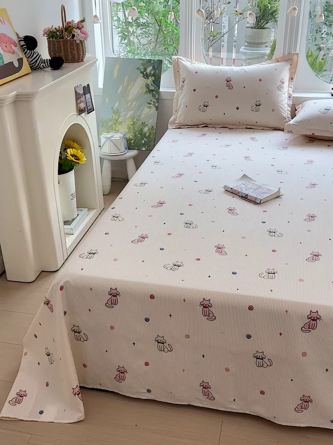 91家纺网 家纺一手货源 找家纺 恩泽家纺 2026春夏新款全棉纯棉12868印花四件套及单品系列-单床单床单单件 喵喵