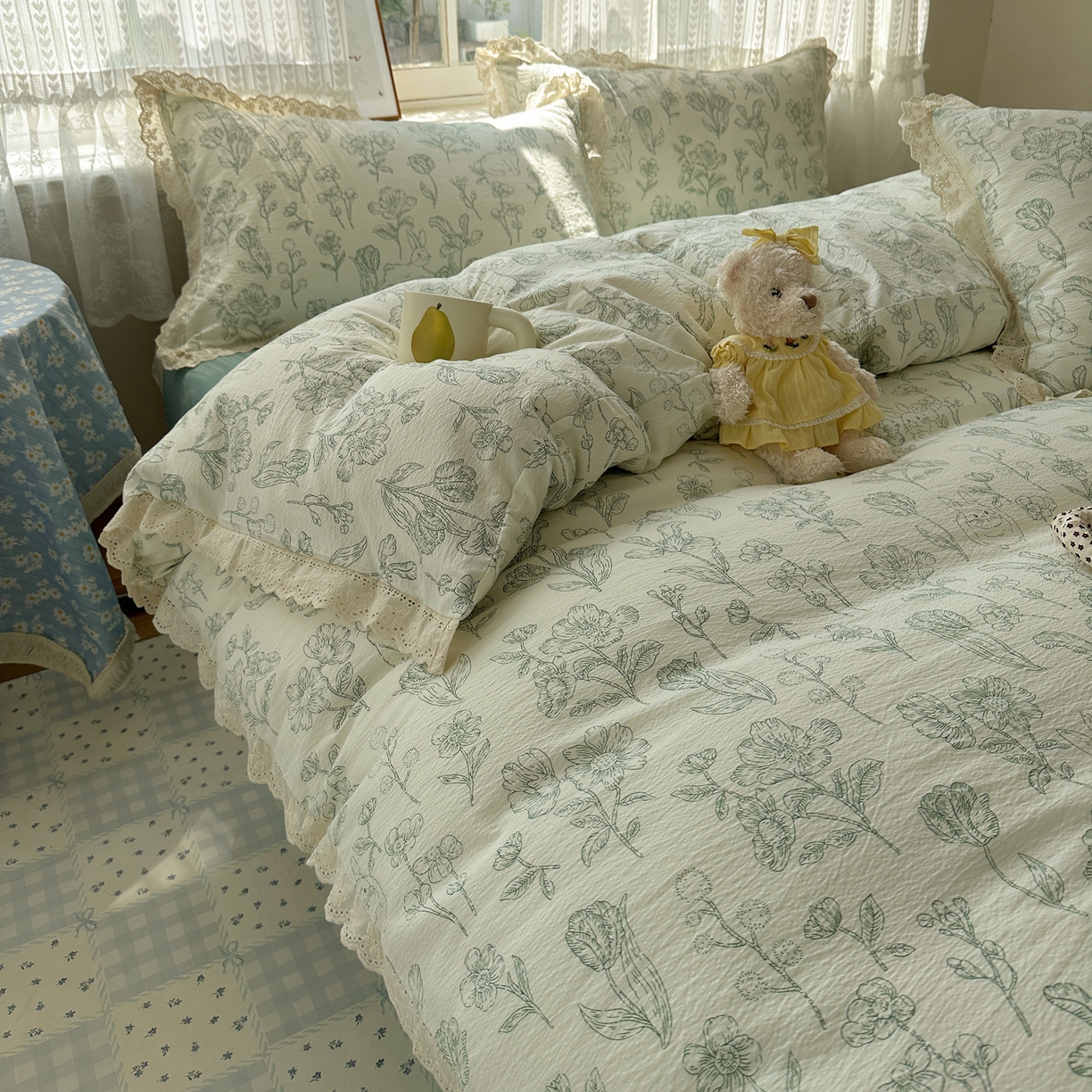 91家纺网 家纺一手货源 找家纺 韩巢家纺 2026新款蝴蝶花边销款四件套 海像森林【蝴蝶花边款】