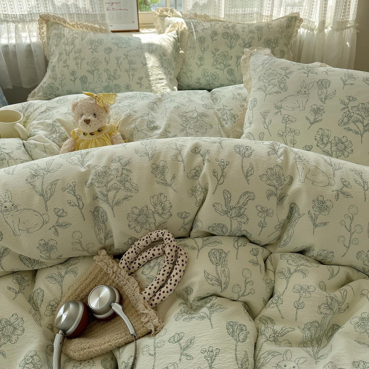 91家纺网 家纺一手货源 找家纺 韩巢家纺 2026新款蝴蝶花边销款四件套 海像森林【蝴蝶花边款】