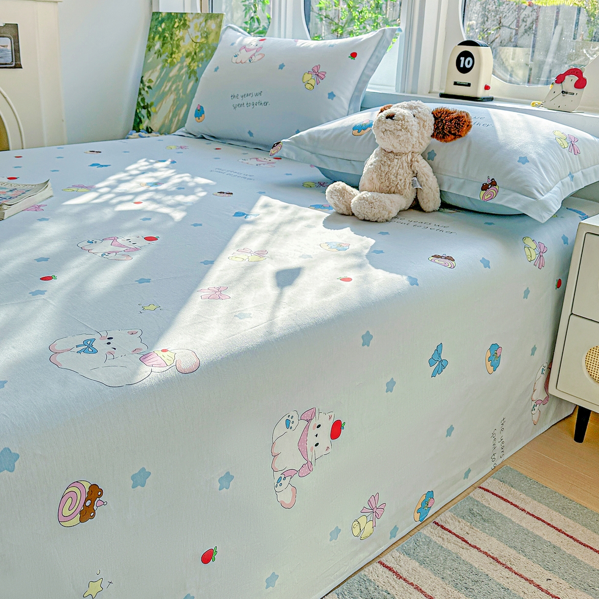 91家纺网 家纺一手货源 找家纺 恩泽家纺 2026春夏新款全棉纯棉12868印花四件套及单品系列-单床单床单单件 奶油阿布