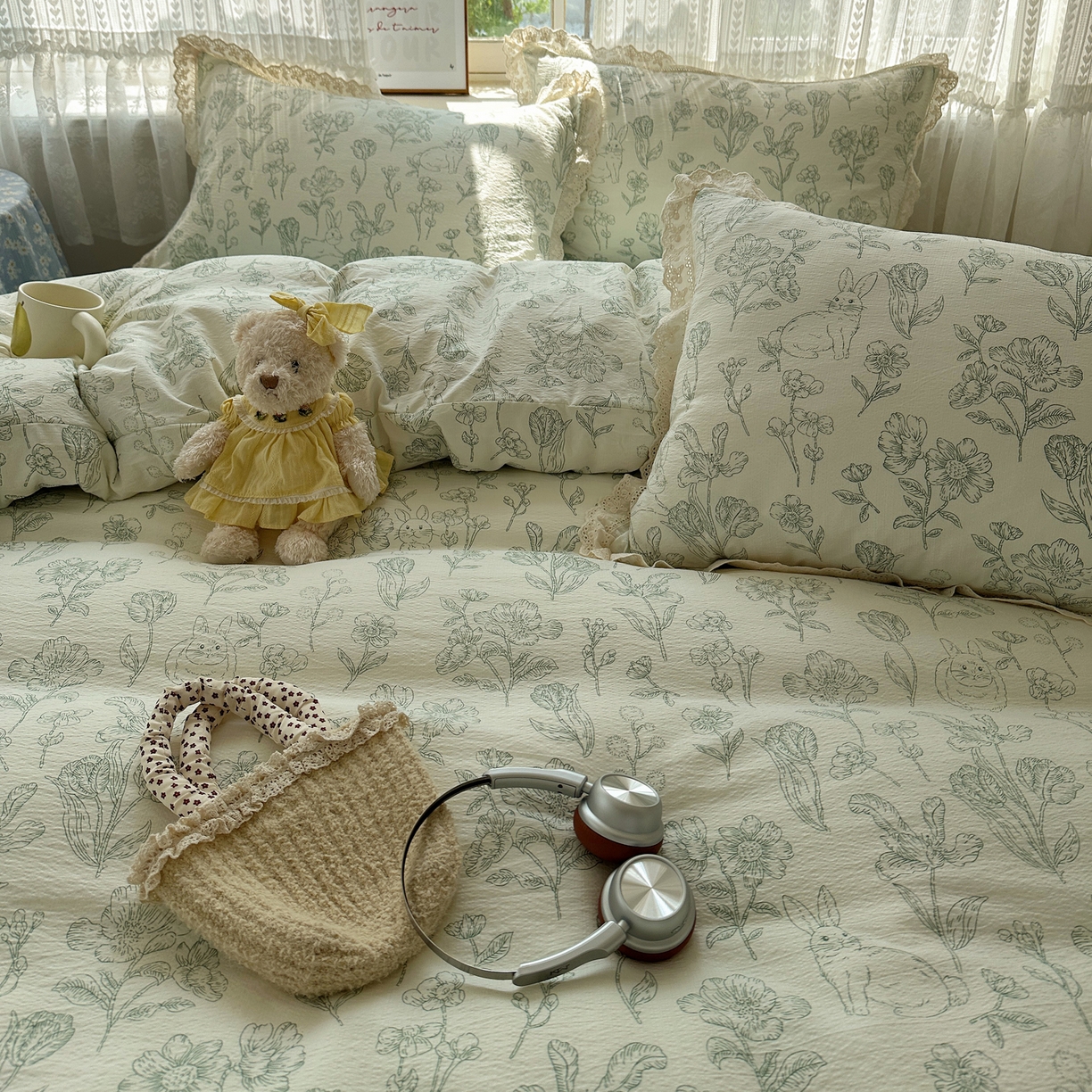 91家纺网 家纺一手货源 找家纺 韩巢家纺 2026新款蝴蝶花边销款四件套 海像森林【蝴蝶花边款】