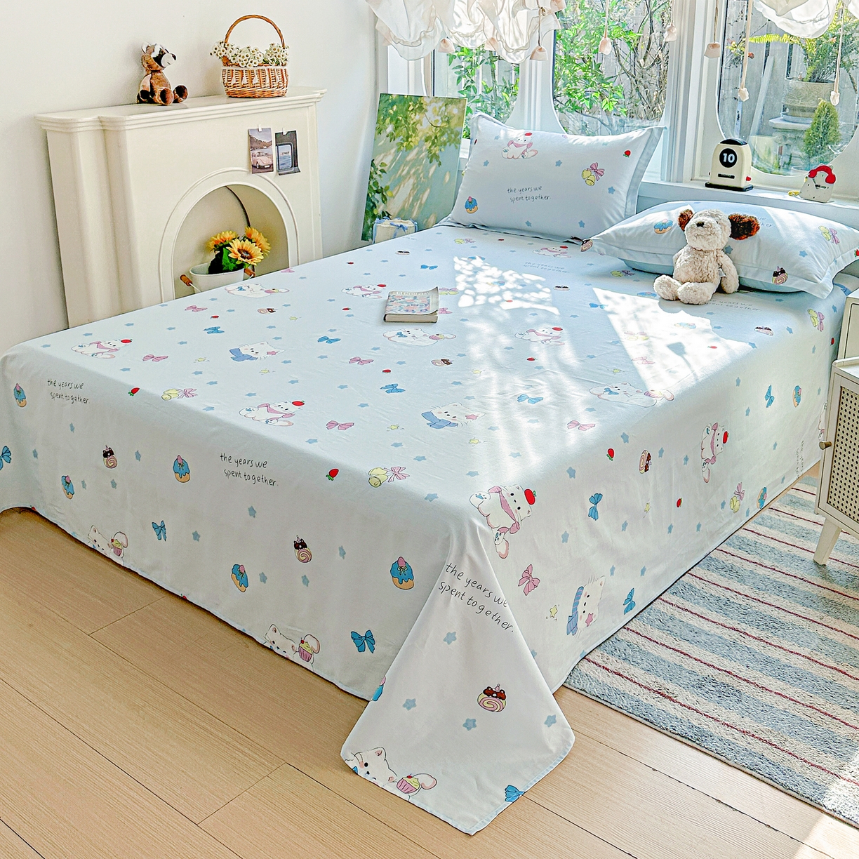 91家纺网 家纺一手货源 找家纺 恩泽家纺 2026春夏新款全棉纯棉12868印花四件套及单品系列-单床单床单单件 奶油阿布