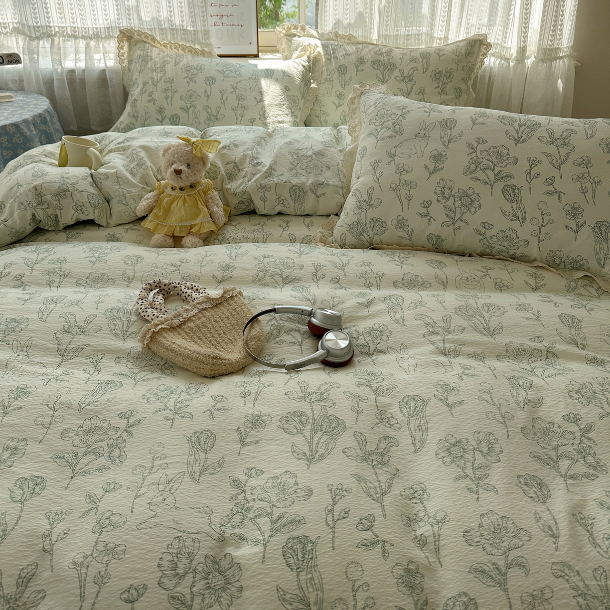 91家纺网 家纺一手货源 找家纺 韩巢家纺 2026新款蝴蝶花边销款四件套 海像森林【蝴蝶花边款】