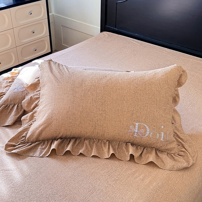 91家纺网 家纺一手货源 找家纺 （总）贝凯瑞 2026新款法式轻奢复古仿亚麻木棉皱皱棉双层纱花边四件套-鎏光系列