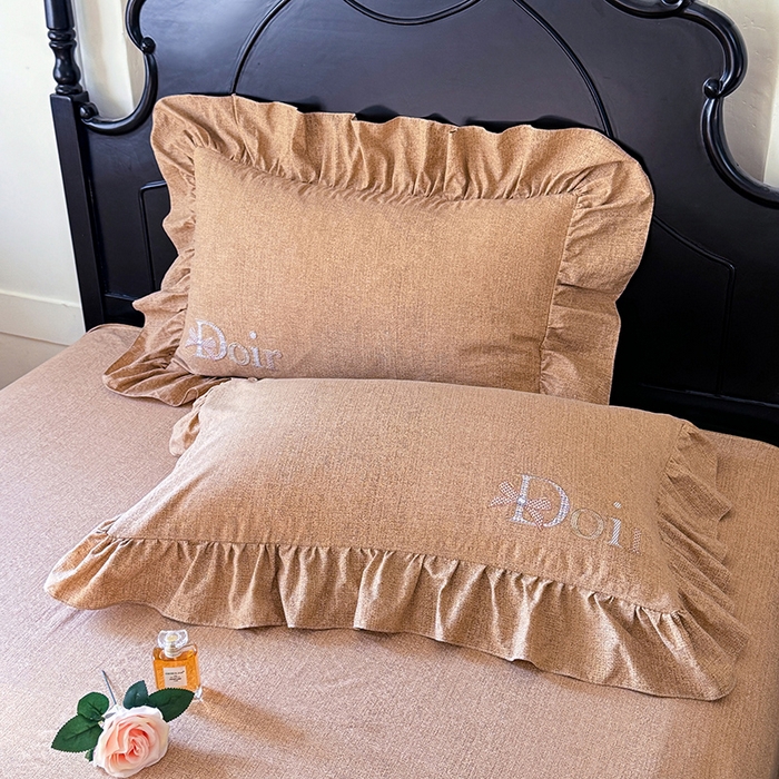 91家纺网 家纺一手货源 找家纺 （总）贝凯瑞 2026新款法式轻奢复古仿亚麻木棉皱皱棉双层纱花边四件套-鎏光系列