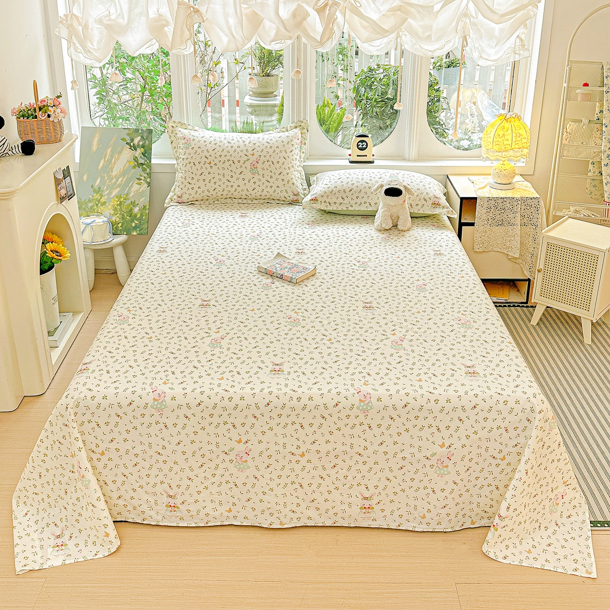 恩泽家纺 2026春夏新款全棉纯棉12868印花四件套及单品系列-单床单床单单件 碎花兔兔