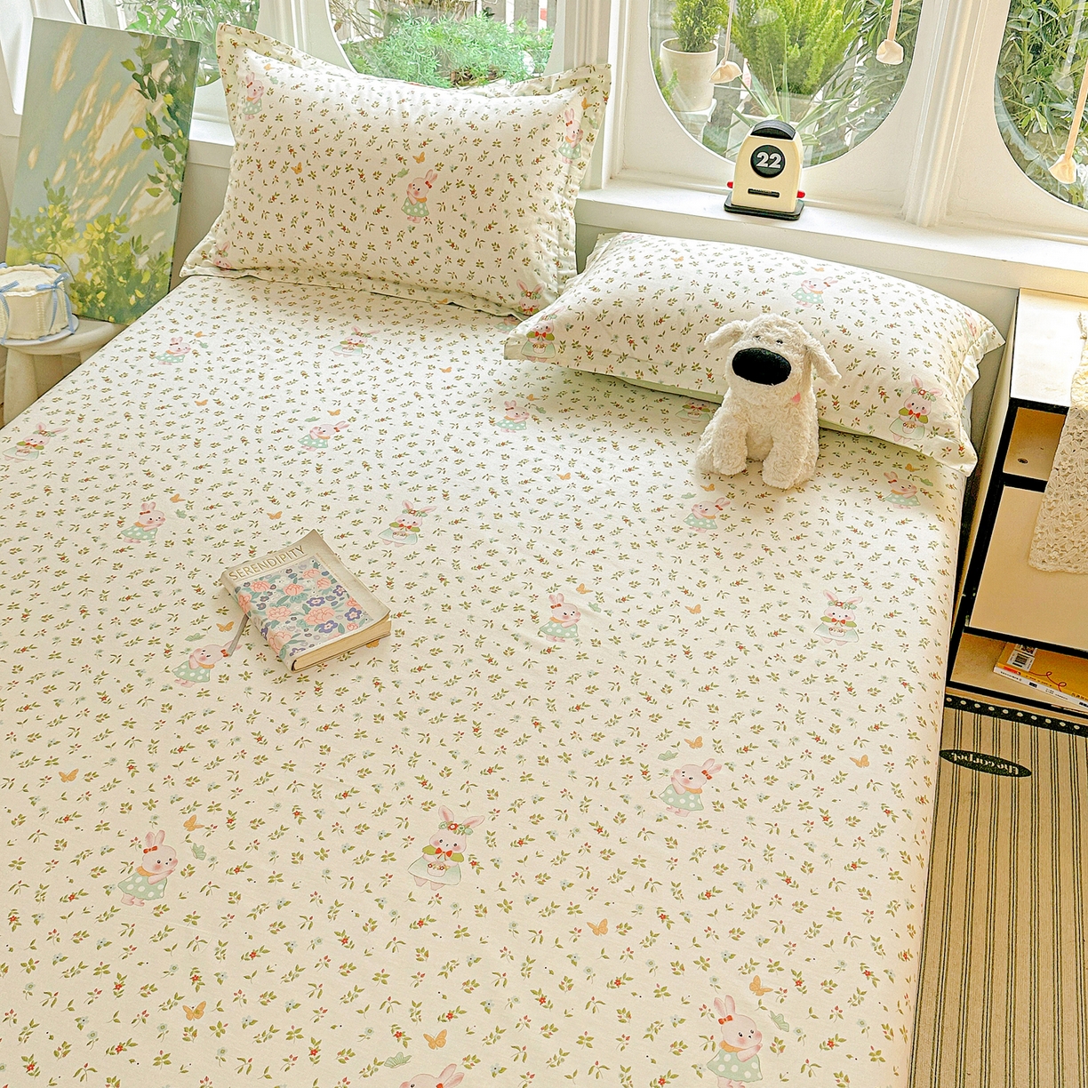 91家纺网 家纺一手货源 找家纺 恩泽家纺 2026春夏新款全棉纯棉12868印花四件套及单品系列-单床单床单单件 碎花兔兔