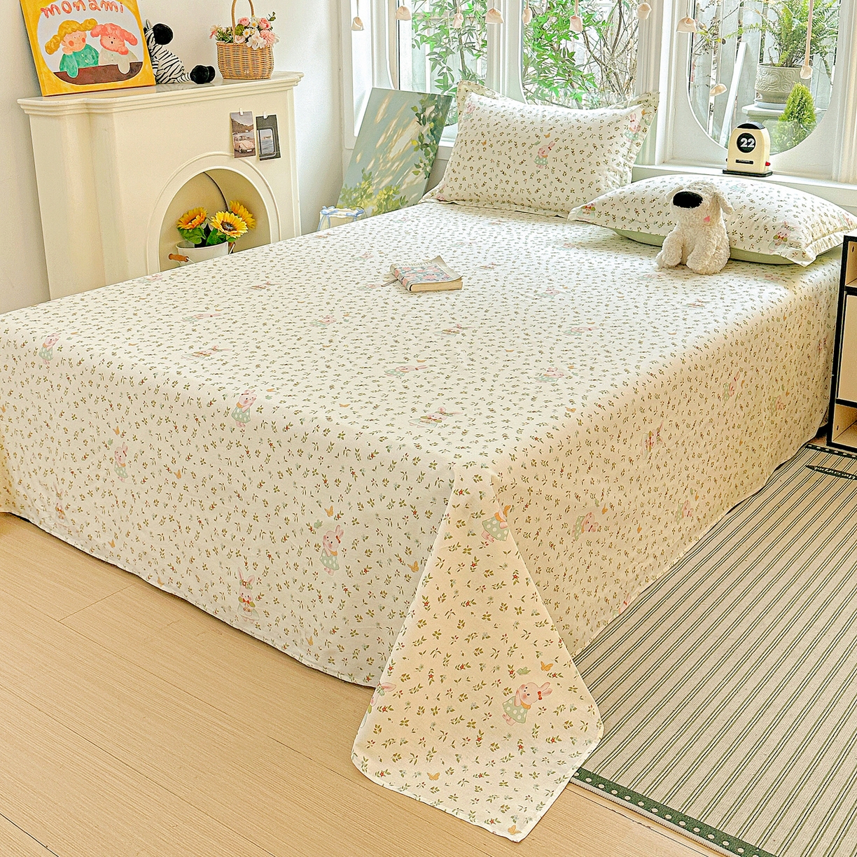 91家纺网 家纺一手货源 找家纺 恩泽家纺 2026春夏新款全棉纯棉12868印花四件套及单品系列-单床单床单单件 碎花兔兔