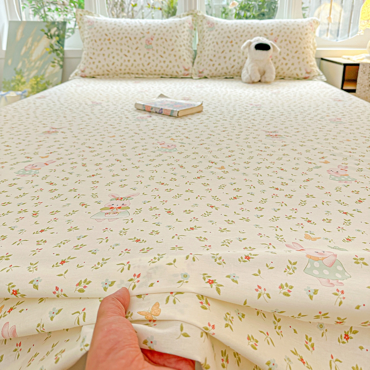 91家纺网 家纺一手货源 找家纺 恩泽家纺 2026春夏新款全棉纯棉12868印花四件套及单品系列-单床单床单单件 碎花兔兔