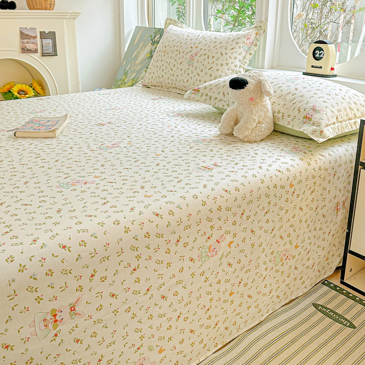 91家纺网 家纺一手货源 找家纺 恩泽家纺 2026春夏新款全棉纯棉12868印花四件套及单品系列-单床单床单单件 碎花兔兔