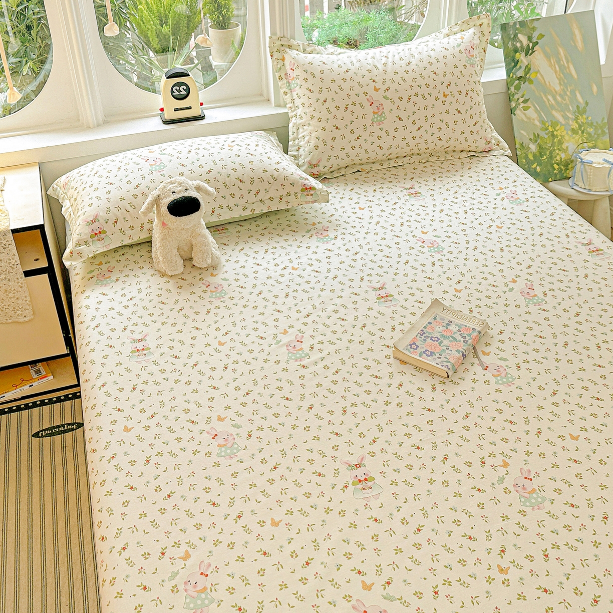 91家纺网 家纺一手货源 找家纺 恩泽家纺 2026春夏新款全棉纯棉12868印花四件套及单品系列-单床单床单单件 碎花兔兔