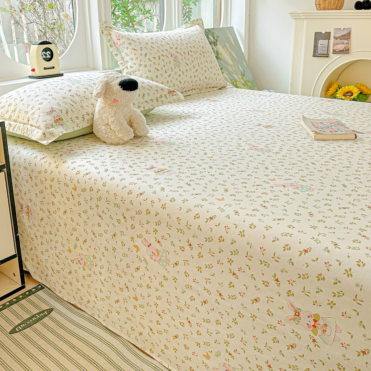 91家纺网 家纺一手货源 找家纺 恩泽家纺 2026春夏新款全棉纯棉12868印花四件套及单品系列-单床单床单单件 碎花兔兔