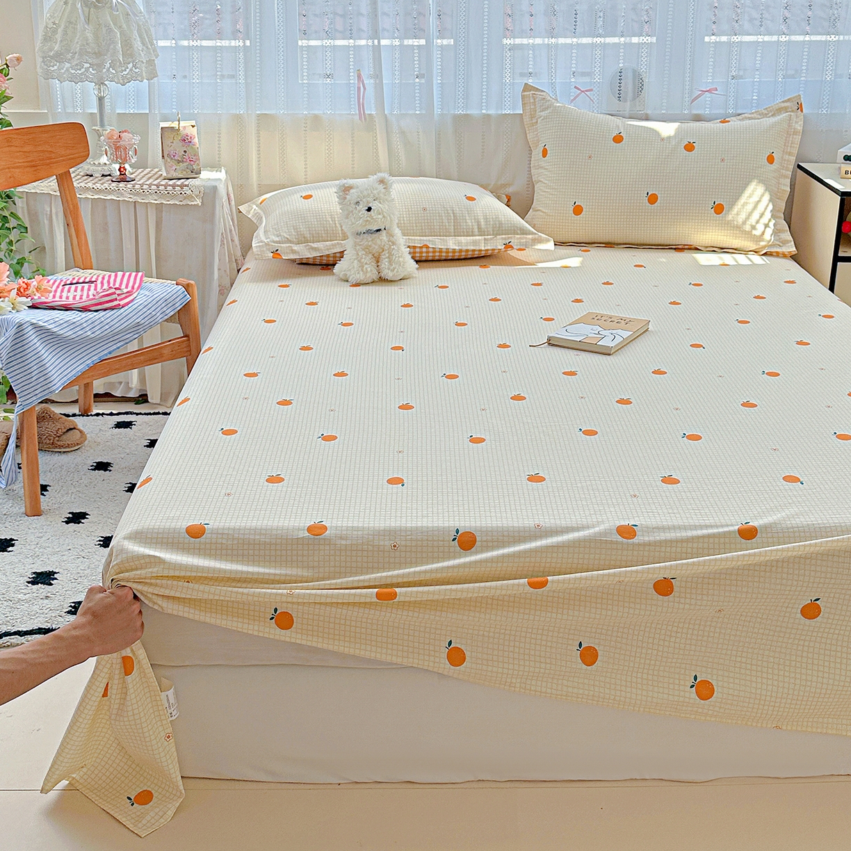 91家纺网 家纺一手货源 找家纺 恩泽家纺 2026春夏新款全棉纯棉12868印花四件套及单品系列-单床单床单单件 甜小桔