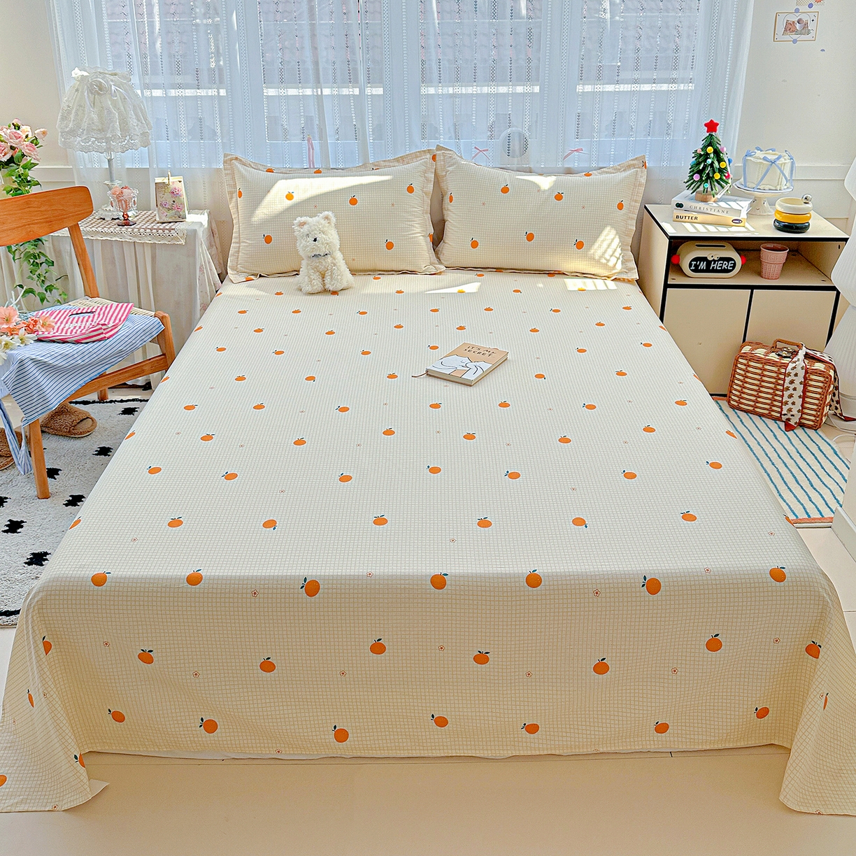 91家纺网 家纺一手货源 找家纺 恩泽家纺 2026春夏新款全棉纯棉12868印花四件套及单品系列-单床单床单单件 甜小桔