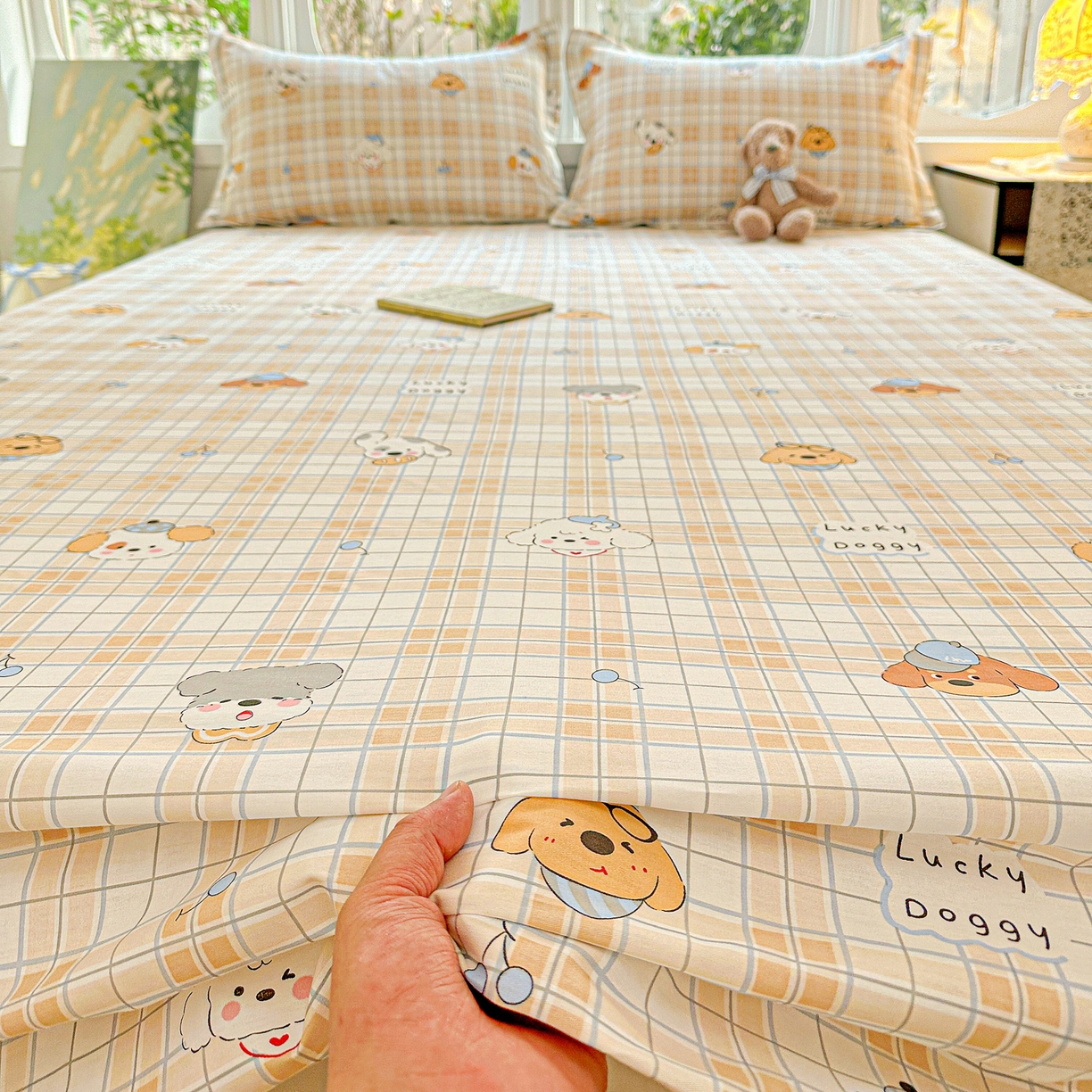 91家纺网 家纺一手货源 找家纺 恩泽家纺 2026春夏新款全棉纯棉12868印花四件套及单品系列-单床单床单单件 甜心汪·咖