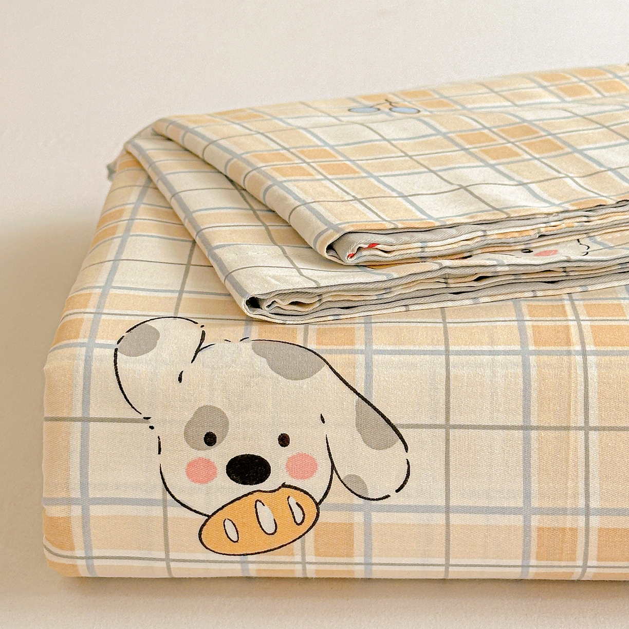 91家纺网 家纺一手货源 找家纺 恩泽家纺 2026春夏新款全棉纯棉12868印花四件套及单品系列-单床单床单单件 甜心汪·咖