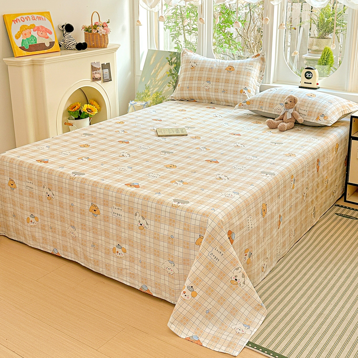 91家纺网 家纺一手货源 找家纺 恩泽家纺 2026春夏新款全棉纯棉12868印花四件套及单品系列-单床单床单单件 甜心汪·咖