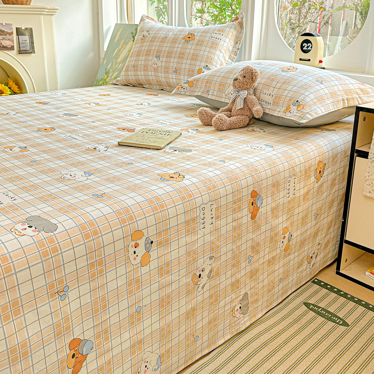 91家纺网 家纺一手货源 找家纺 恩泽家纺 2026春夏新款全棉纯棉12868印花四件套及单品系列-单床单床单单件 甜心汪·咖