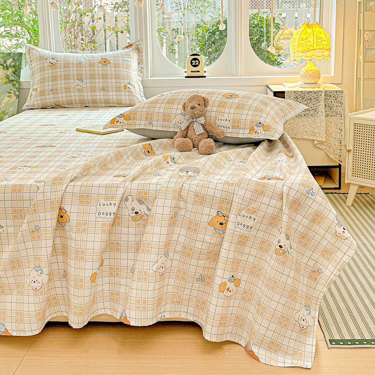 91家纺网 家纺一手货源 找家纺 恩泽家纺 2026春夏新款全棉纯棉12868印花四件套及单品系列-单床单床单单件 甜心汪·咖