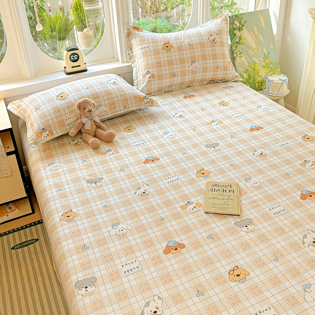 91家纺网 家纺一手货源 找家纺 恩泽家纺 2026春夏新款全棉纯棉12868印花四件套及单品系列-单床单床单单件 甜心汪·咖