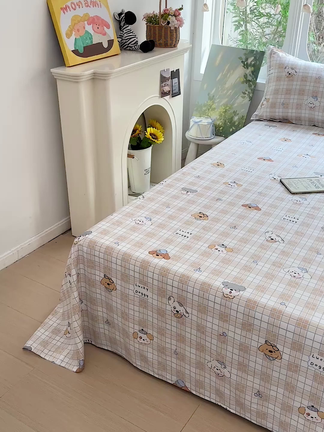 91家纺网 家纺一手货源 找家纺 恩泽家纺 2026春夏新款全棉纯棉12868印花四件套及单品系列-单床单床单单件 甜心汪·咖