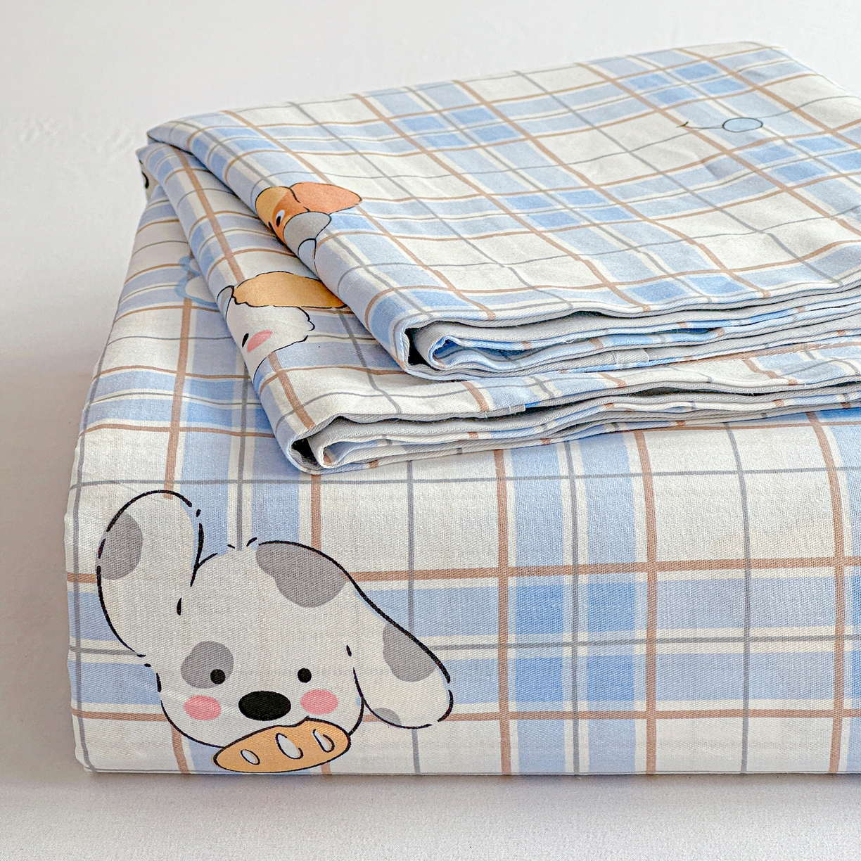 91家纺网 家纺一手货源 找家纺 恩泽家纺 2026春夏新款全棉纯棉12868印花四件套及单品系列-单床单床单单件 甜心汪·蓝