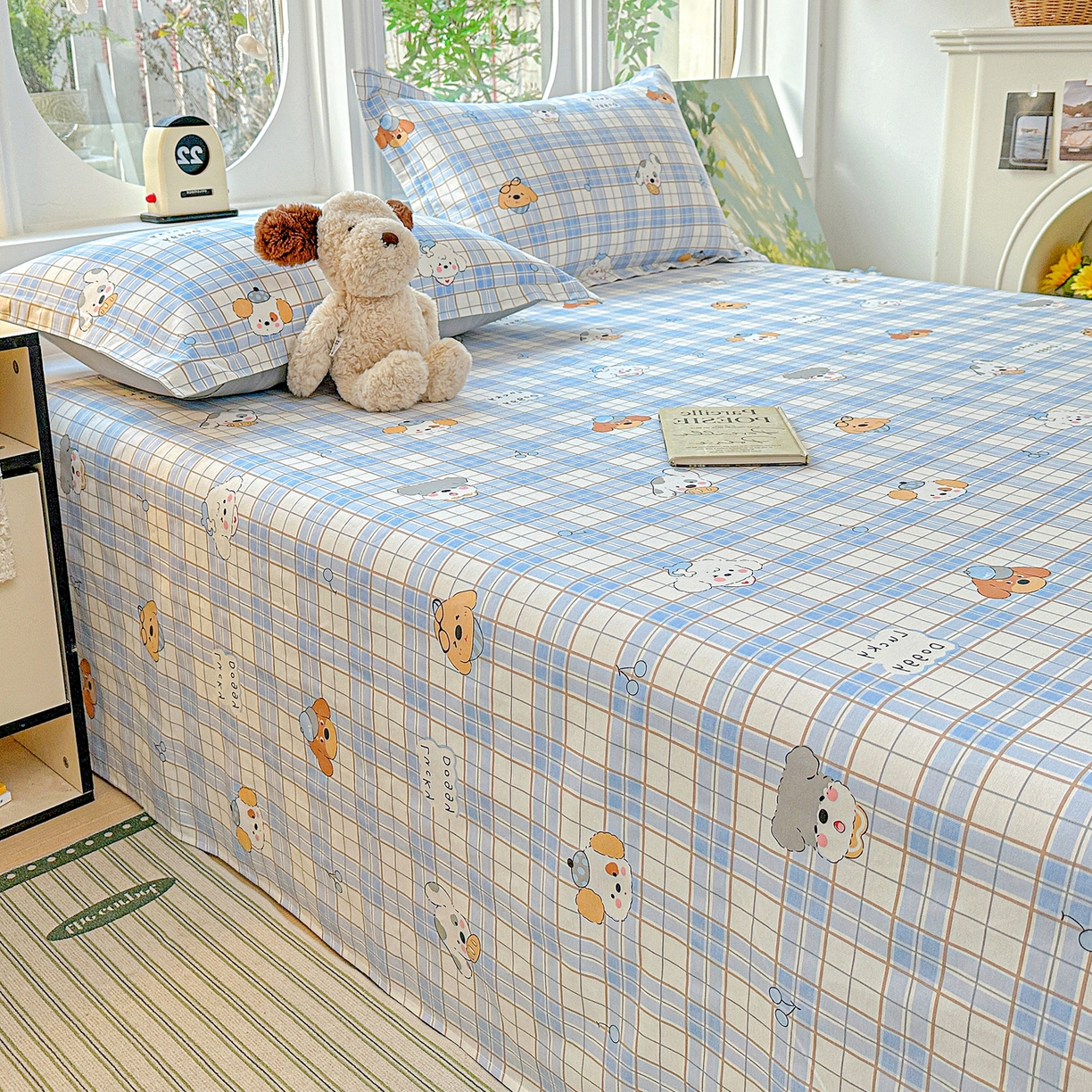 91家纺网 家纺一手货源 找家纺 恩泽家纺 2026春夏新款全棉纯棉12868印花四件套及单品系列-单床单床单单件 甜心汪·蓝