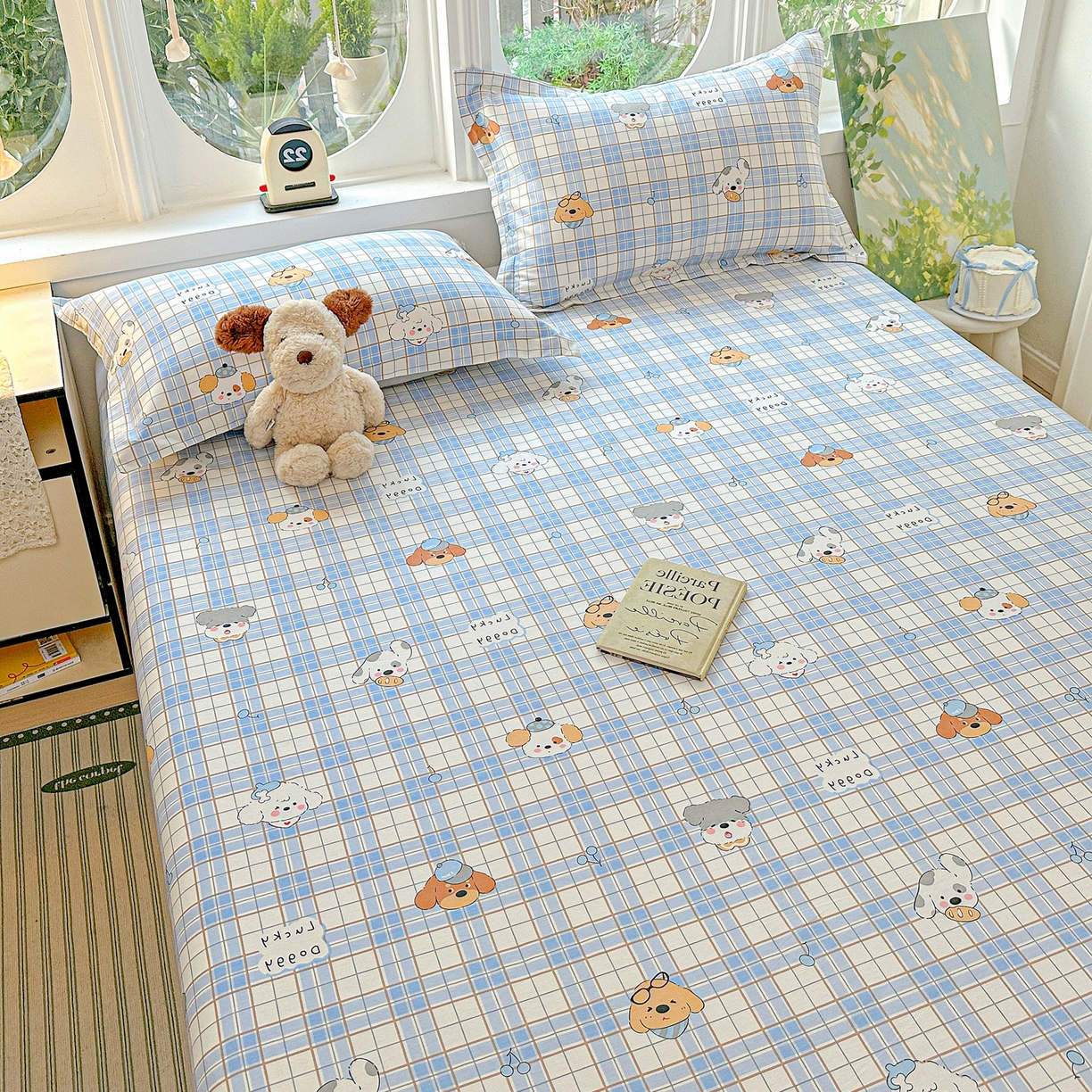 91家纺网 家纺一手货源 找家纺 恩泽家纺 2026春夏新款全棉纯棉12868印花四件套及单品系列-单床单床单单件 甜心汪·蓝