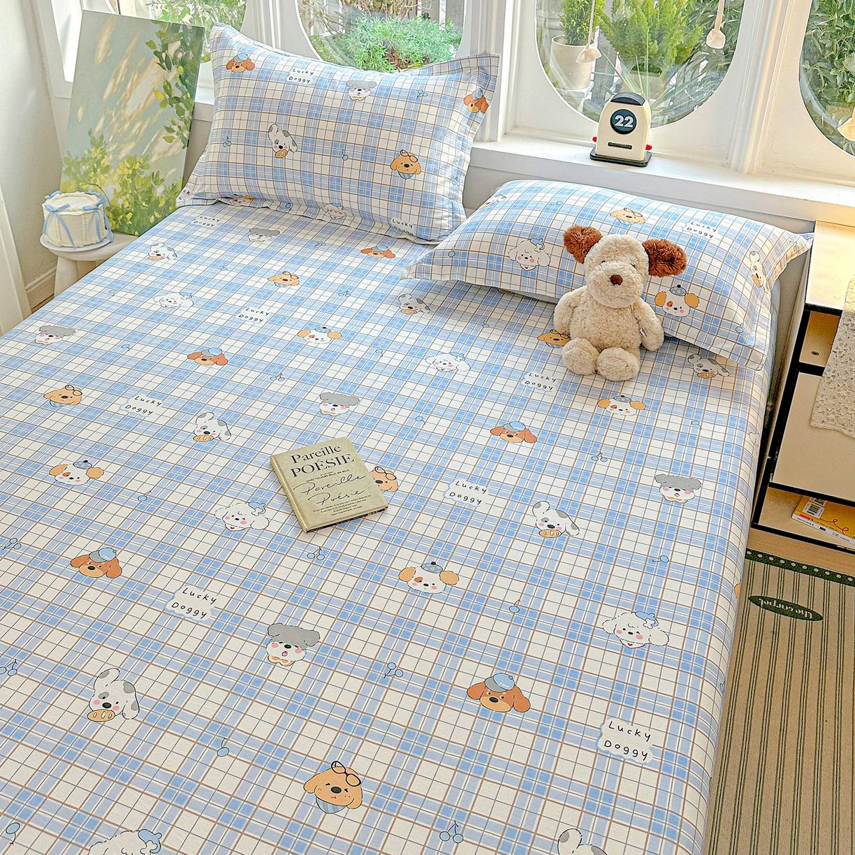 91家纺网 家纺一手货源 找家纺 恩泽家纺 2026春夏新款全棉纯棉12868印花四件套及单品系列-单床单床单单件 甜心汪·蓝