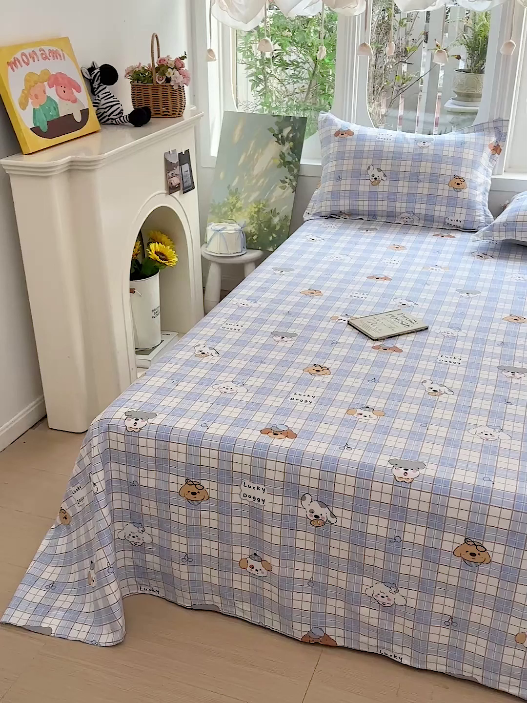 91家纺网 家纺一手货源 找家纺 恩泽家纺 2026春夏新款全棉纯棉12868印花四件套及单品系列-单床单床单单件 甜心汪·蓝