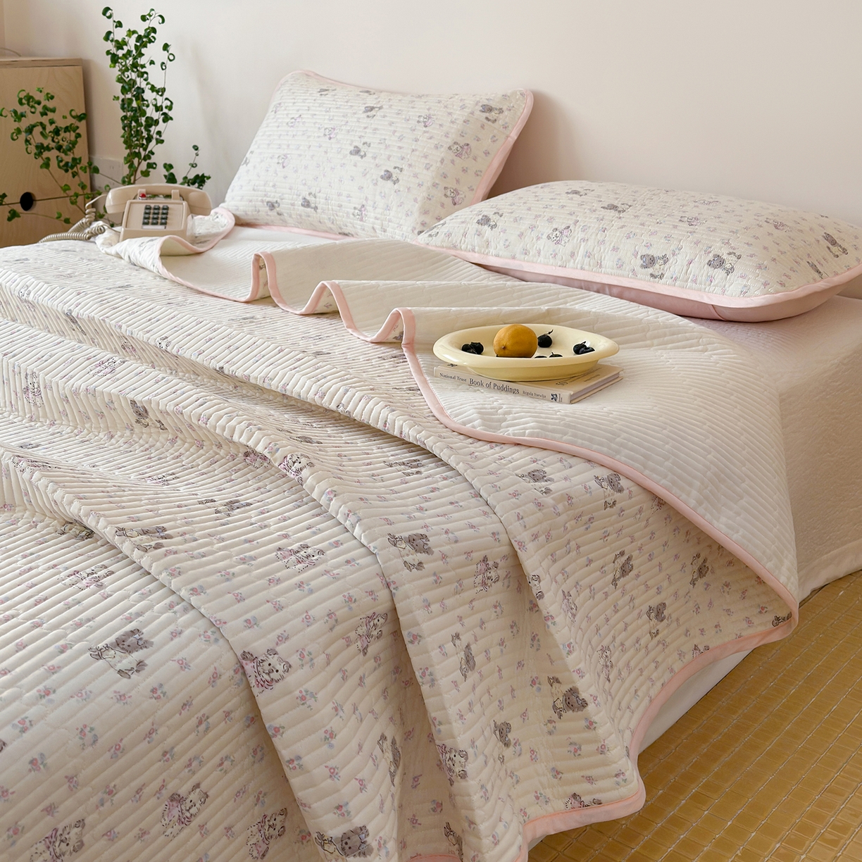 漫时光 2026新款纯棉小清新棉花夹层床盖 可米宝贝