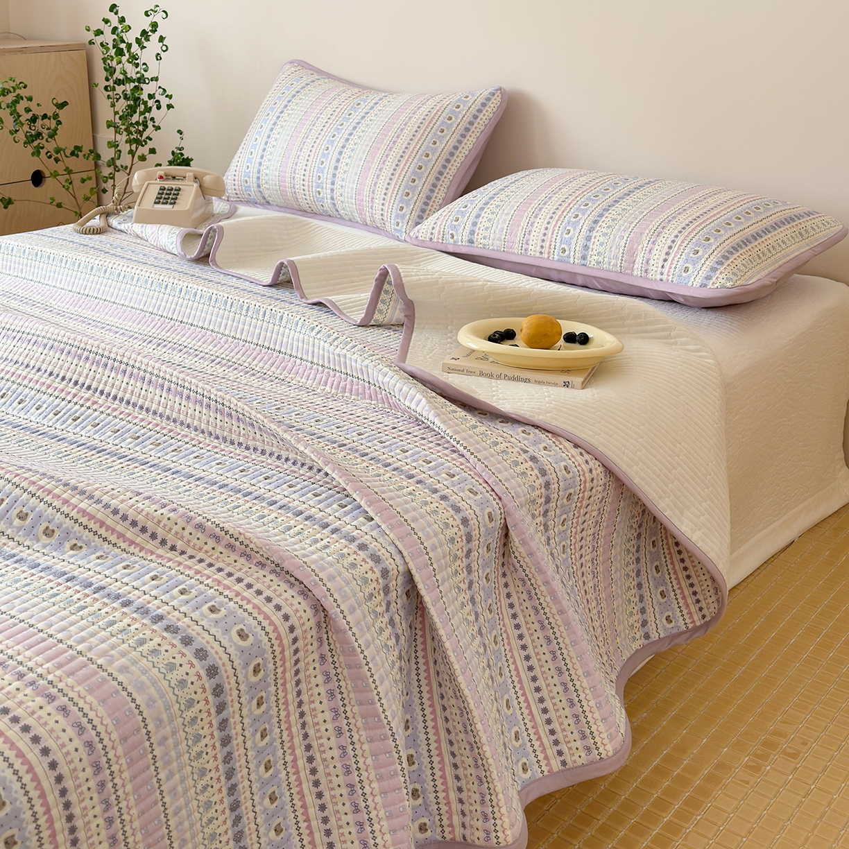 91家纺网 家纺一手货源 找家纺 （总）漫时光 2026新款纯棉小清新棉花夹层床盖