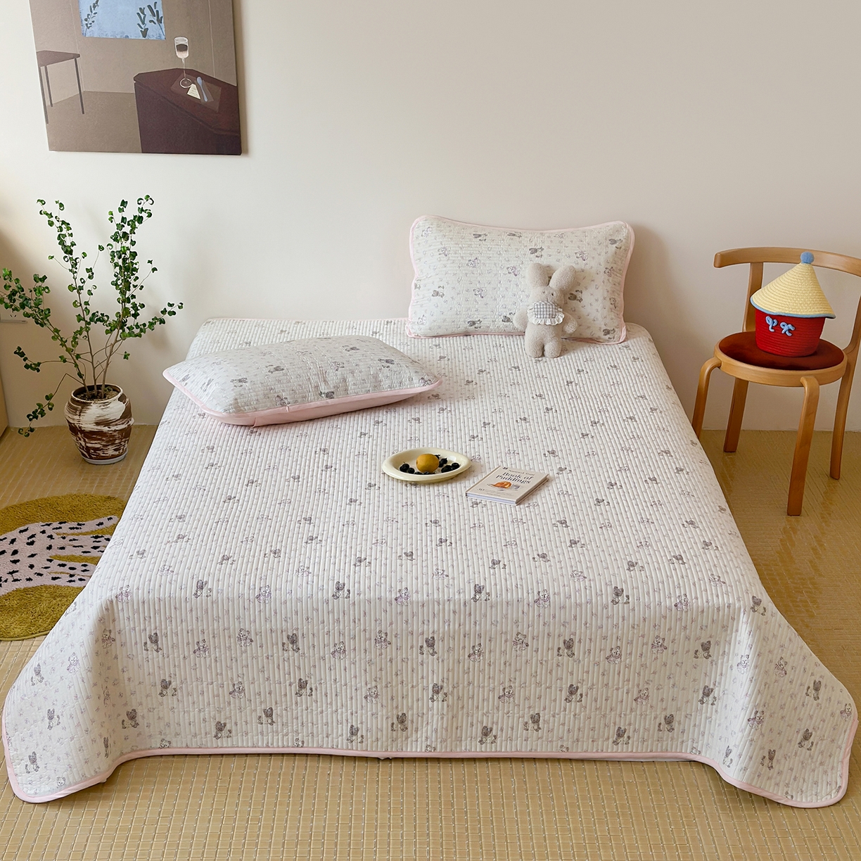 91家纺网 家纺一手货源 找家纺 漫时光 2026新款纯棉小清新棉花夹层床盖 可米宝贝